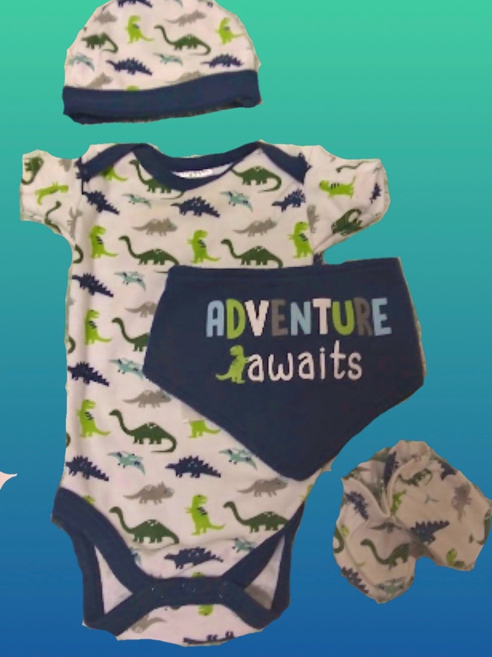 Swiggles Navy, White & Green Dinosaur 7-Piece Baby Set